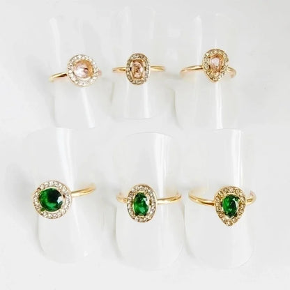 304 Stainless Steel Titanium Steel 18K Gold Plated Minimalist Round Oval Rhinestones Zircon Open Rings