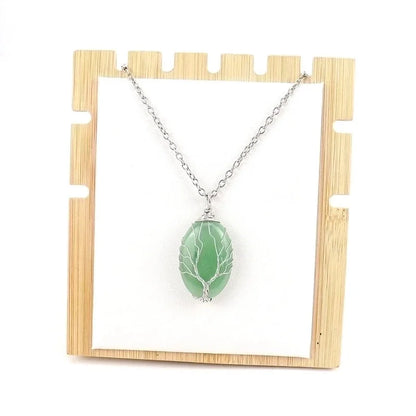 Minimalist Leaf Alloy Natural Stone Knitting Pendant Necklace