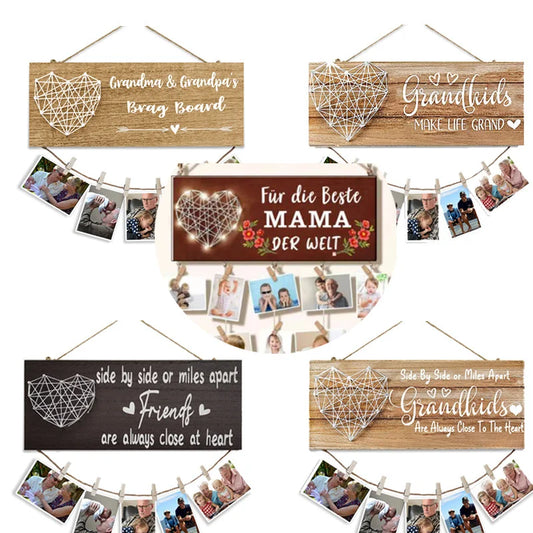 4 Pieces Mother And Father's Day Photo Wall Hanging Grandparent And Grandchild Birthday Photo Clip Home Decoration Wooden Nail Art Wall Hanging