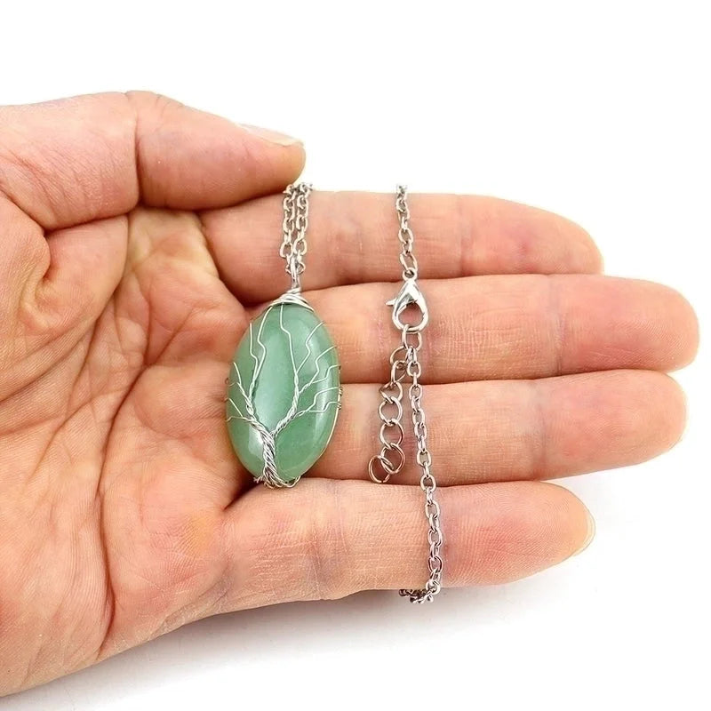 Minimalist Leaf Alloy Natural Stone Knitting Pendant Necklace