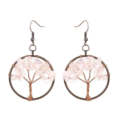 1 Pair Ethnic Style Pastoral Tree Hollow Out Natural Stone Copper Drop Earrings