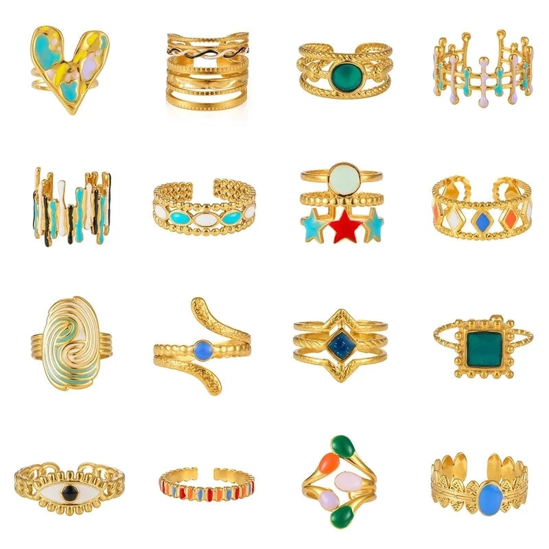 Elegant Minimalist Geometric 304 Stainless Steel Enamel Stainless Steel Rings