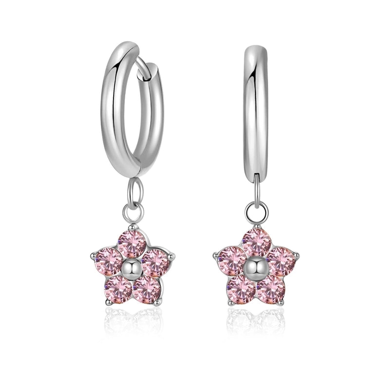 1 Pair Minimalist Classic Style Flower Inlay 304 Stainless Steel Zircon Drop Earrings