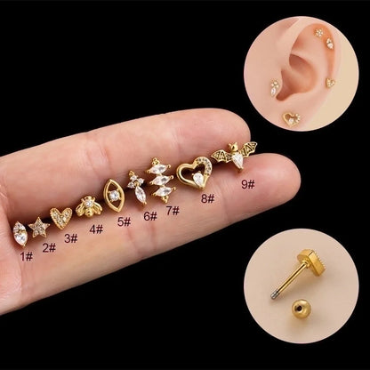 1 Piece Ear Cartilage Rings & Studs Fashion Heart Shape 316L Stainless Steel Copper Plating Inlay Zircon Ear Cartilage Rings & Studs