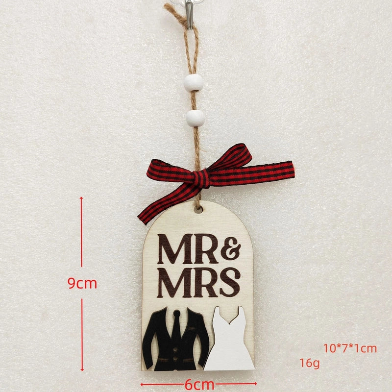 Christmas Cute Letter House Bow Knot Wood Indoor Party Decorations Hanging Ornaments