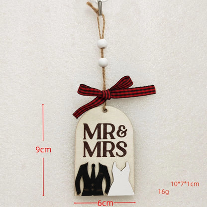 Christmas Cute Letter House Bow Knot Wood Indoor Party Decorations Hanging Ornaments