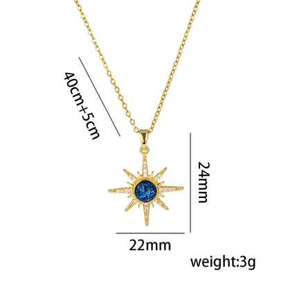Titanium Steel 18K Gold Plated Casual Minimalist Inlay Star Moon Planet Moonstone Zircon Pendant Necklace