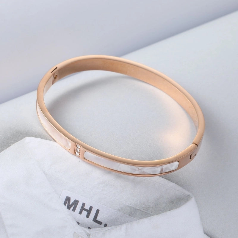 Ins Style Elegant Korean Style Geometric Stainless Steel Plating Diamond 18k Gold Plated Bangle