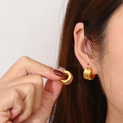 1 Pair Minimalist Solid Color 304 Stainless Steel 18K Gold Plated Ear Studs