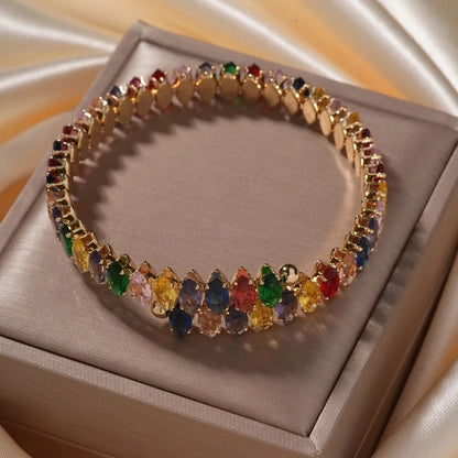 Copper K Gold Plated Inlay Geometric Water Droplets Zircon Bangle