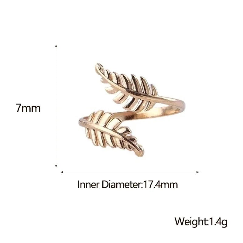 Minimalist Leaf Titanium Steel Plating Open Ring