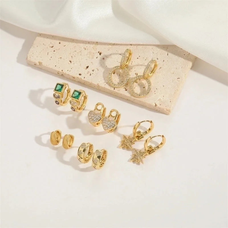 1 Pair Elegant Minimalist Heart Shape Inlay Copper Zircon 14K Gold Plated Earrings