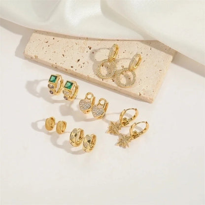 1 Pair Elegant Minimalist Heart Shape Inlay Copper Zircon 14K Gold Plated Earrings