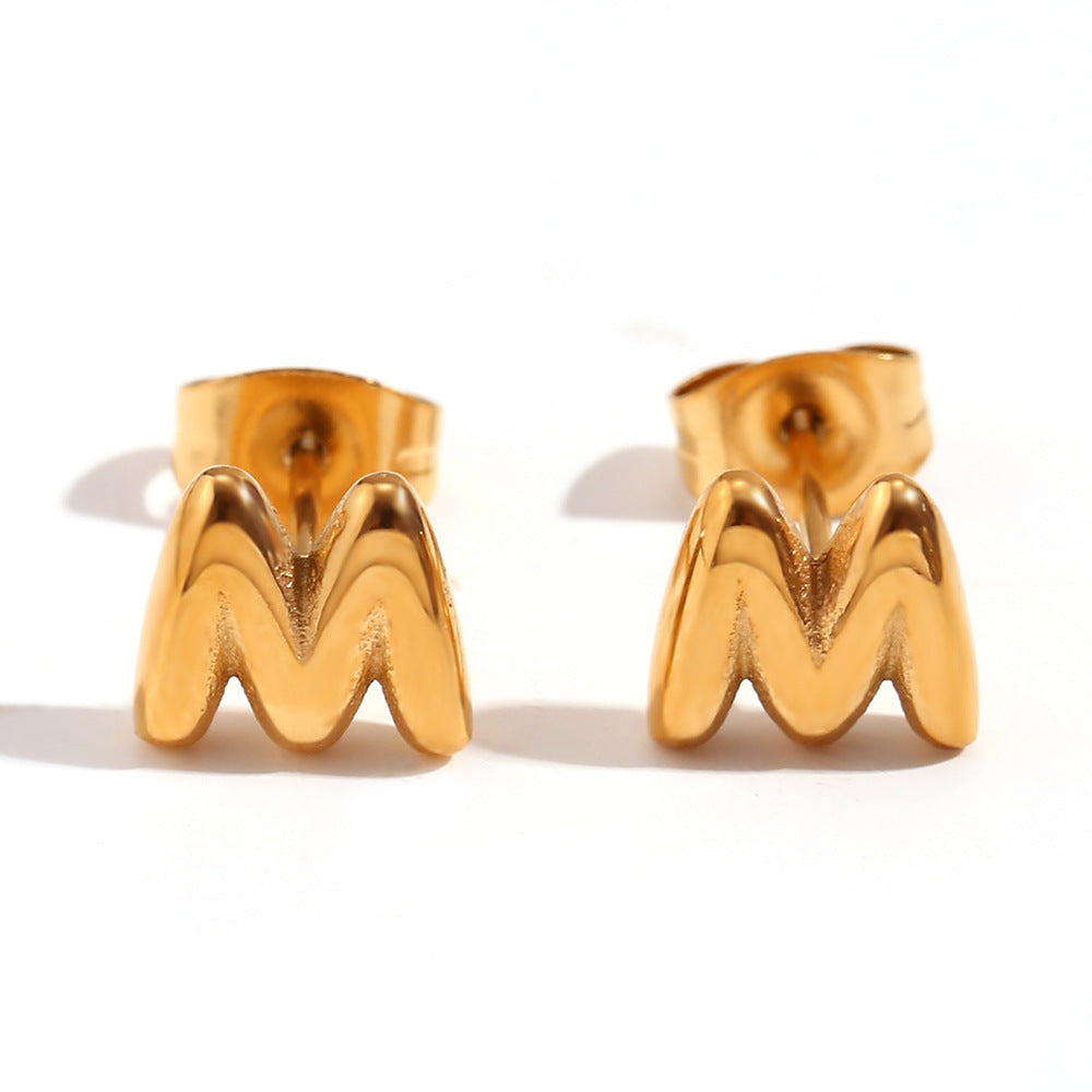 Minimalist Letter Number Geometric Text Stainless Steel 18K Gold Plated Stud Earrings