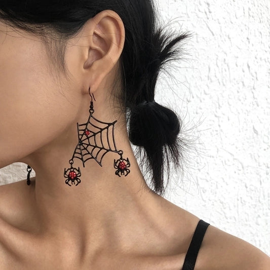 Halloween New Spider Geometric Alloy Diamond Earrings