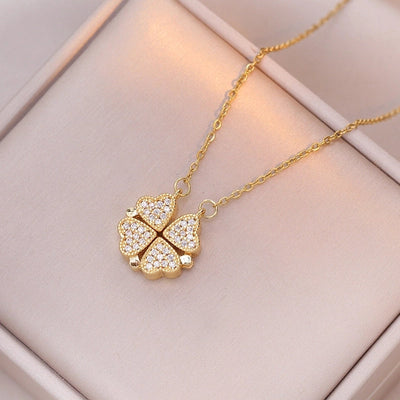 Minimalist Heart Shape Titanium Steel Inlay Rhinestones Women\'s Pendant Necklace