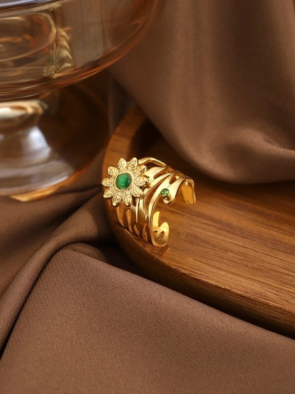 IG Style Elegant Classical Flower Chrysanthemum 304 Stainless Steel Imitation Pearl Opal Open Rings