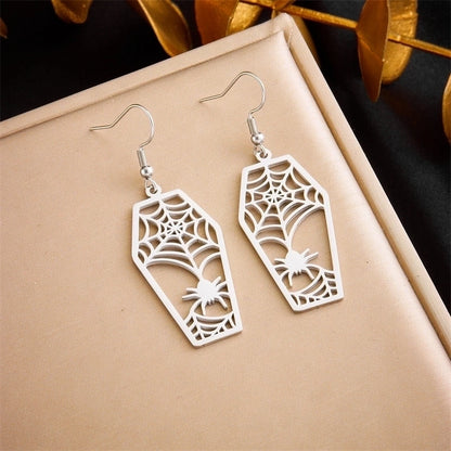 1 Pair Halloween Minimalist Spider Spider Web Plating Hollow Out 304 Stainless Steel No Inlaid 18K Gold Plated Drop Earrings