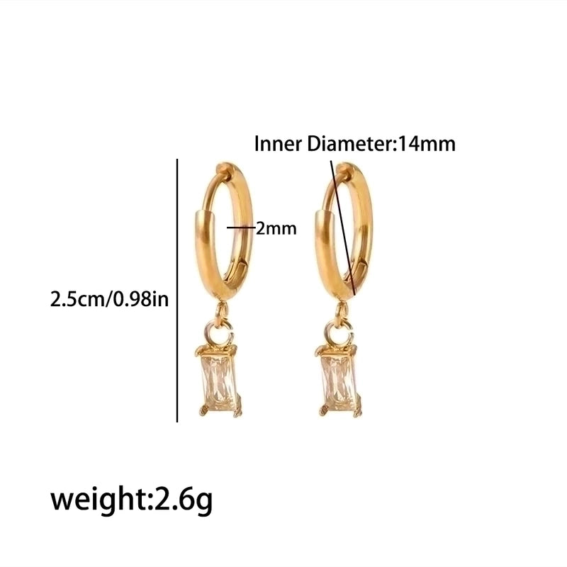 1 Pair Vintage Style Water Droplets Heart Shape Rectangle Polishing Plating Inlay 304 Stainless Steel Zircon Drop Earrings