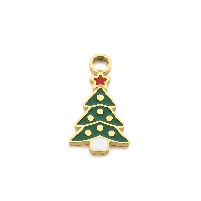 Stainless Steel Oil Drop Christmas Pendant Cartoon Christmas Tree Diy Accessories Christmas Tree Series Pendant Accessories