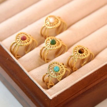 Retro Geometric Titanium Steel Natural Stone Open Rings In Bulk