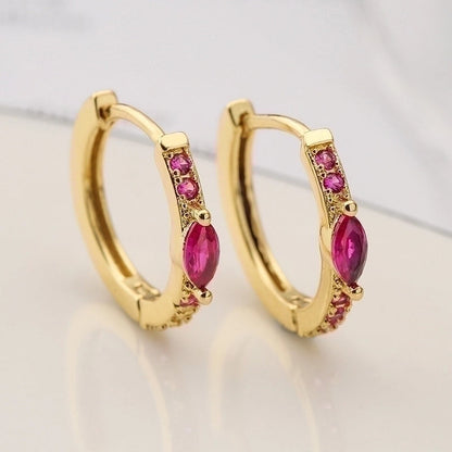 1 Pair Minimalist Artistic Round Copper Plating Inlay Zircon 18k Gold Plated Hoop Earrings