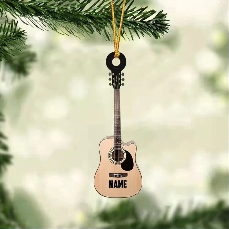 Cross-border Creative Personalized Pendant Christmas Decoration Guitar Lovers Acrylic Flat Car Rearview Mirror Pendant Ornaments