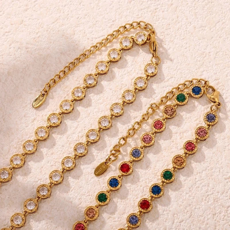 New Arrival Titanium Steel Full Diamond 3A Zircon Mixed Color Bracelet PVD Vacuum Electroplating Non-Fading Necklace Jewelry Suit