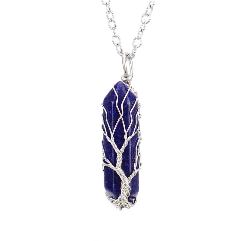 Minimalist Hexagon Prism Natural Stone Ferroalloy Knitting Pendant Necklace