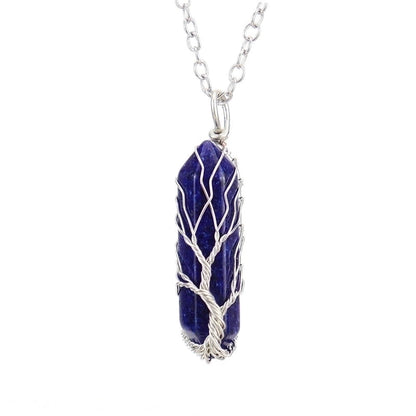 Minimalist Hexagon Prism Natural Stone Ferroalloy Knitting Pendant Necklace