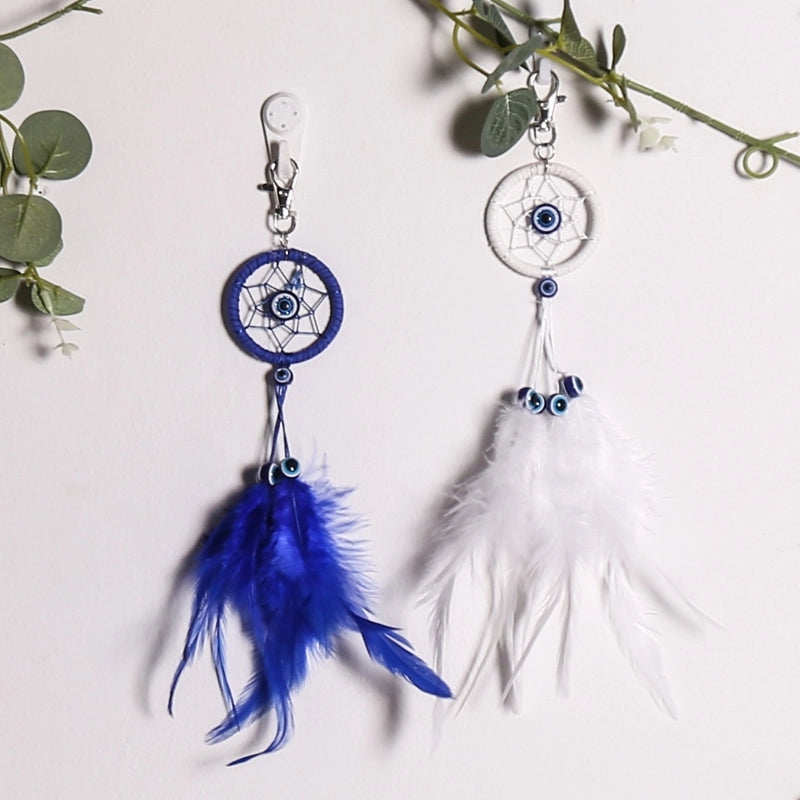 Decorative Dream Catcher Pendant Keychain Evil Eyes Dream Catcher Pendant Keychain Pendant Feather Hand Woven