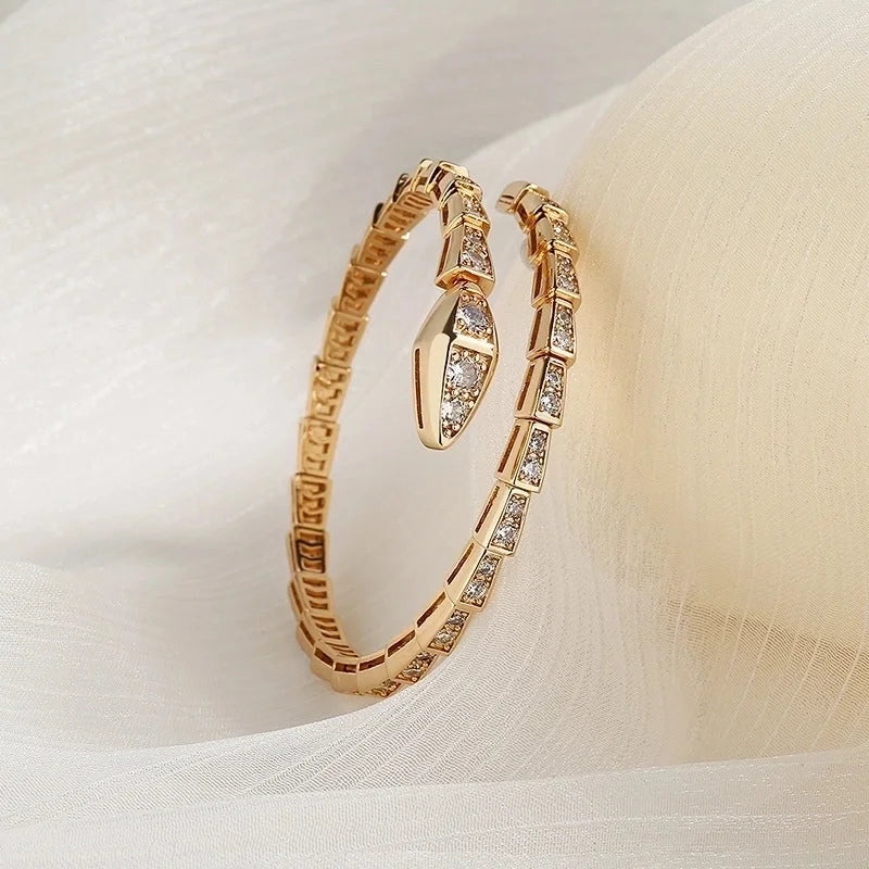 Fairy Style Snake Copper Inlay Zircon Bangle