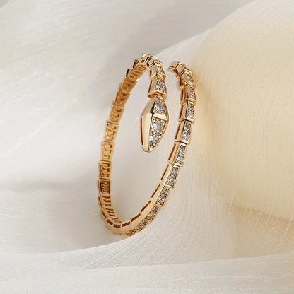 Fairy Style Snake Copper Inlay Zircon Bangle