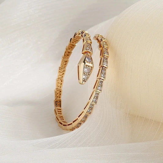 Fairy Style Snake Copper Inlay Zircon Bangle