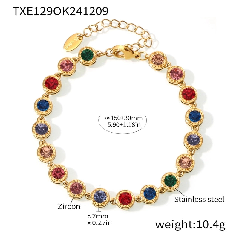 New Arrival Titanium Steel Full Diamond 3A Zircon Mixed Color Bracelet PVD Vacuum Electroplating Non-Fading Necklace Jewelry Suit