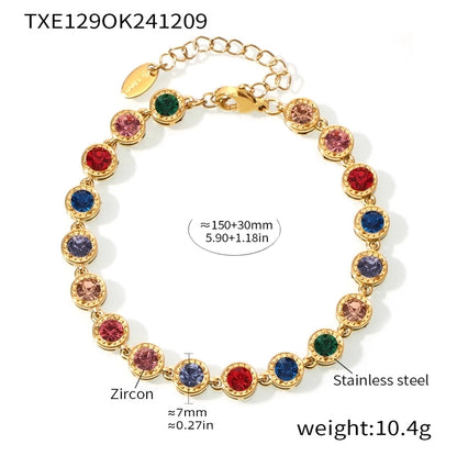 New Arrival Titanium Steel Full Diamond 3A Zircon Mixed Color Bracelet PVD Vacuum Electroplating Non-Fading Necklace Jewelry Suit