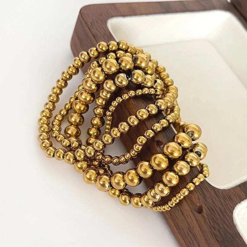 Casual Minimalist Round 316L Stainless Steel 18K Gold Plated Bracelets In Bulk