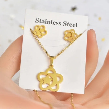 Elegant Guitar Star Snowflake Titanium Steel Plating Women's Earrings Necklace 1 Set