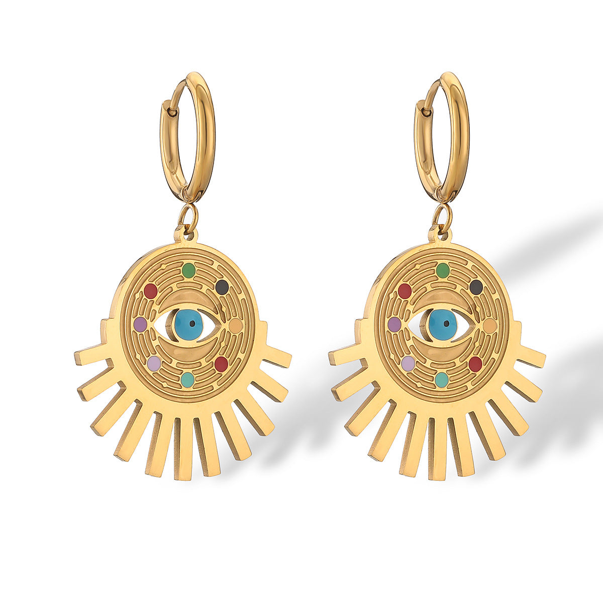 Minimalist Evil Eye Geometric Titanium Steel Drop Earrings