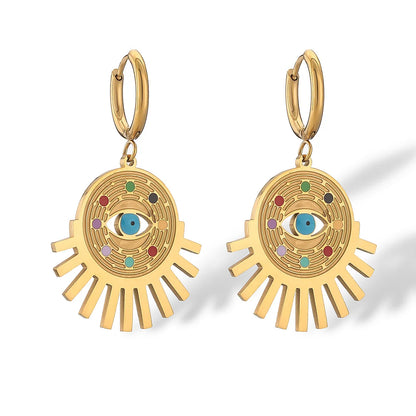 Minimalist Evil Eye Geometric Titanium Steel Drop Earrings