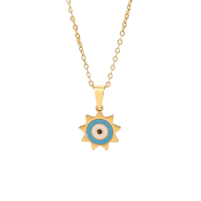 Retro Minimalist Commute Elephant Devil's Eye 304 Stainless Steel 18K Gold Plated Enamel Pendant Necklace