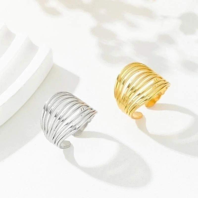 Y2K Exaggerated Geometric Round Dots 304 Stainless Steel 18K Gold Plated Plating Open Rings