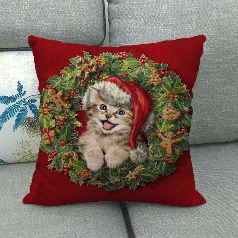 Christmas Nordic Style Modern Style Classic Style Christmas Tree Santa Claus Dog Linen Pillow Cases Couch & Sofa Decor