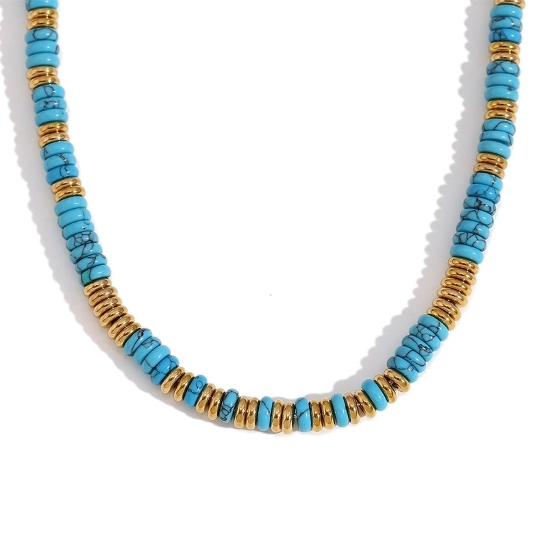 Retro Ethnic Style Geometric Stainless Steel Natural Stone 18K Gold Plated Necklace In Bulk