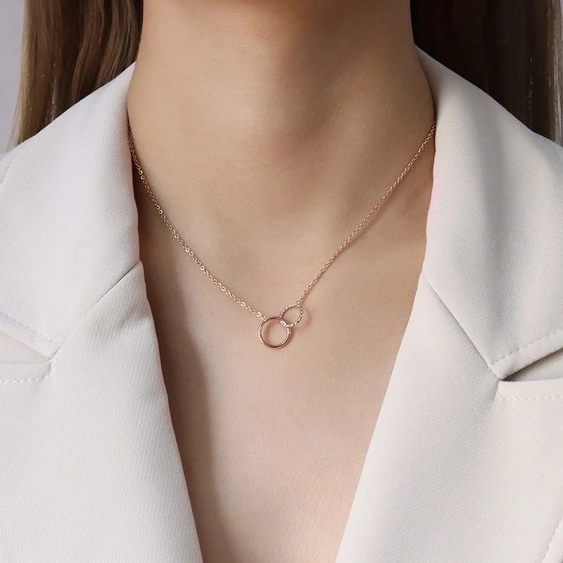 Minimalist Commute Double Ring Titanium Steel 18K Gold Plated Plating Bracelets Necklace