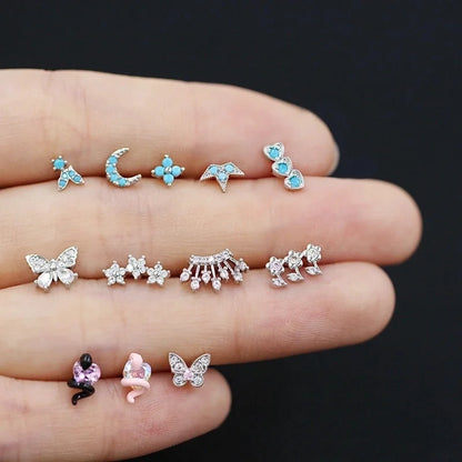 1 Piece Casual Classic Style Heart Shape Butterfly Bow Knot 316 Stainless Steel Copper Resin Rhinestones Glass White Gold Plated Stainless Steel Earrings