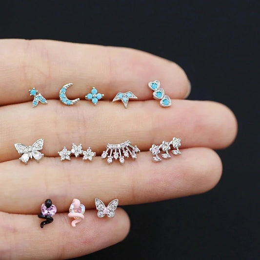 1 Piece Casual Classic Style Heart Shape Butterfly Bow Knot 316 Stainless Steel Copper Resin Rhinestones Glass White Gold Plated Stainless Steel Earrings