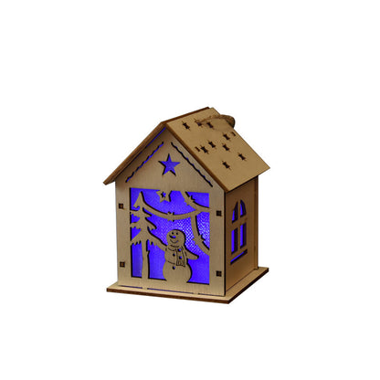 2 Pieces Christmas Decoration Christmas Glowing Wooden House Snow House Tree Decoration Pendant Diy Gift Window Display Wooden