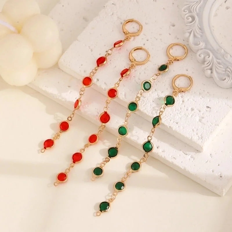 Fashionable Colorful Glass Copper Chain Earrings Female Affordable Luxury Style Tassel Earring Ear Clip Earrings