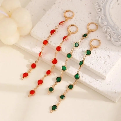 Fashionable Colorful Glass Copper Chain Earrings Female Affordable Luxury Style Tassel Earring Ear Clip Earrings